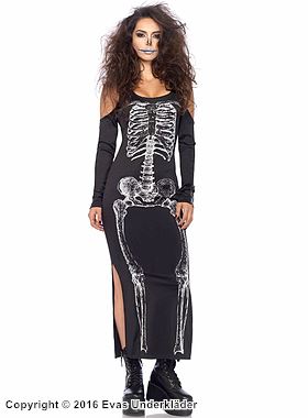 Skeleton, langes Kleid, Schlitz, Cold Shoulder